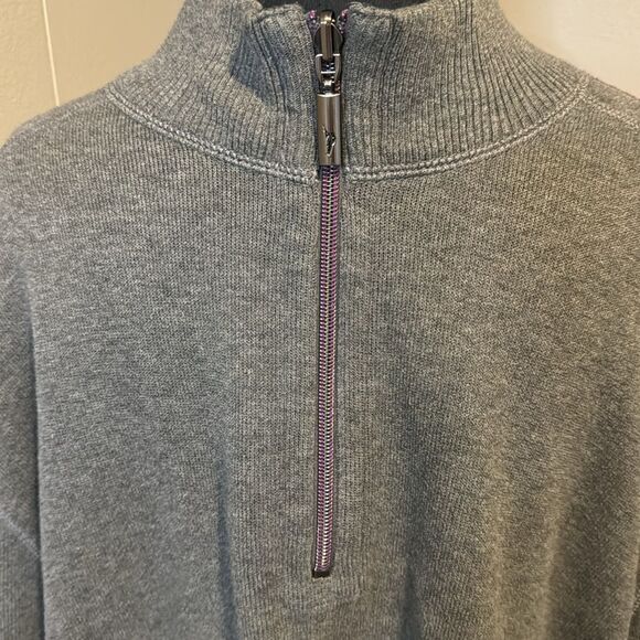 Tommy Bahama Heather Gray/Navy Flip Side Pro Reversible Half-Zip Sweatshirt. XXL - Picture 4 of 12